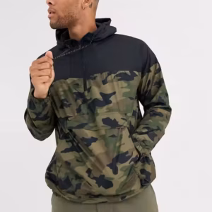 Casual Sports Wear Lightweight Mens Bulk Overhead Half Zip Camo Anorak Windbreaker Jacket
