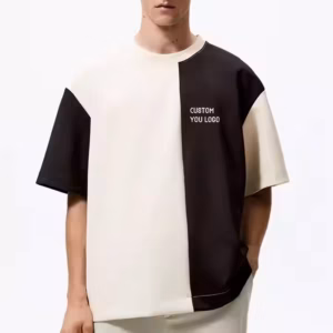 Custom Cotton High Quality Contrasting Color Blocks Tshirts Oversized Pullover Men's and Women's Round Neck Breathable T-shirt