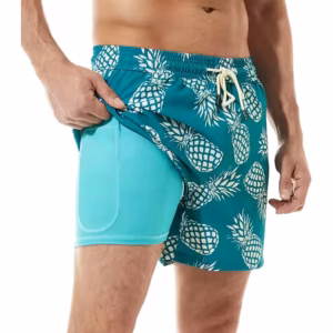 Custom Sublimated Swim Trunks Men Quick Dry Swim Beach Shorts with Compression Liner Zipper Pocket