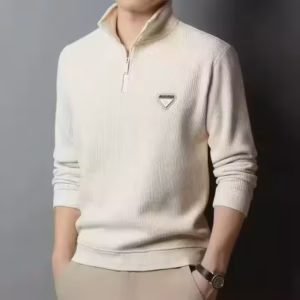 High Quality Men's Quarter Zip Hoodie Winter Solid Pattern Zip-Up Style Pullover Casual Sweater for Winter