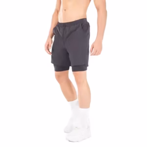 Wholesale Designer 7 Inch Double Lined Compression Gym Multi Pockets Shorts String Exercise Split Hem Nylon Spandex Shorts Men