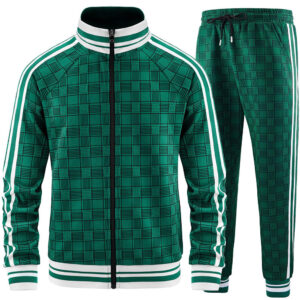 Custom Men’s 2-Piece Tracksuit – Full-Zip Plaid Jacket and Sweatpants Set for Gym, Running & Training Made in Pakistan